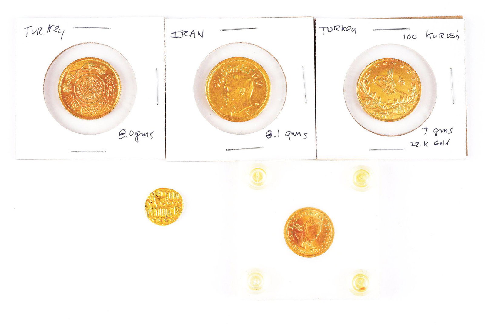 LOT OF 5: FOREIGN GOLD COINS. (1 of 7)