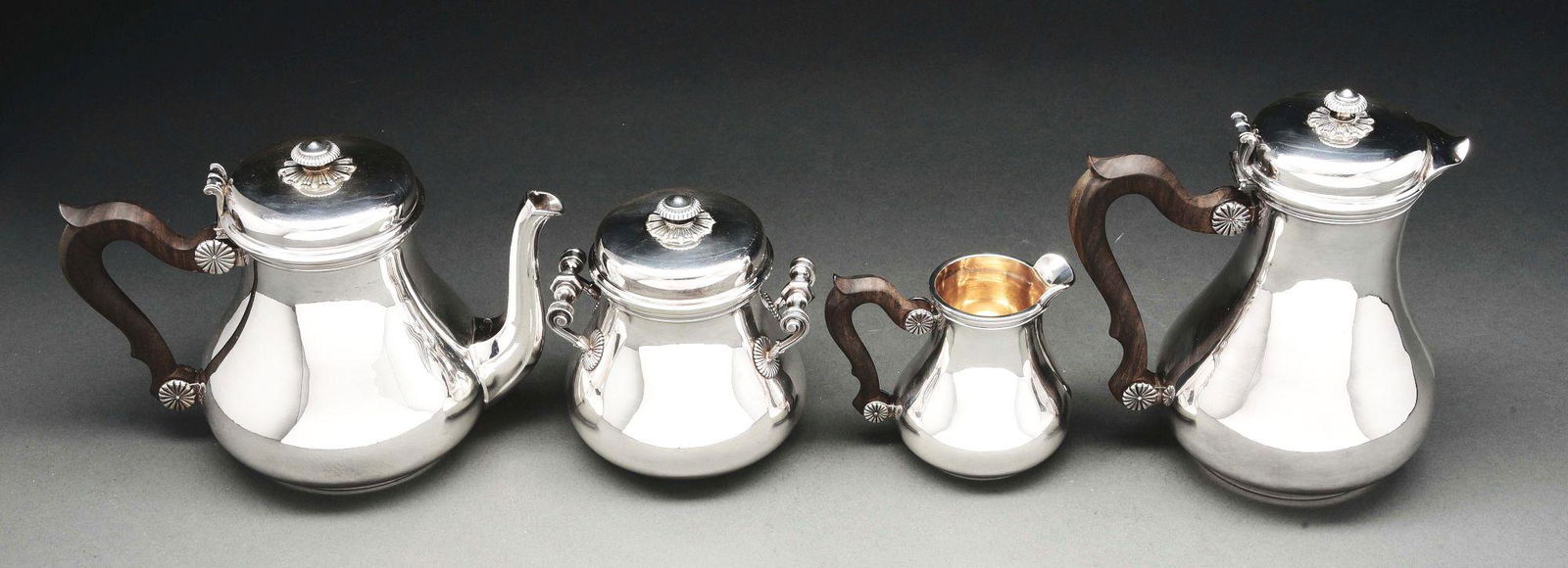 A FRENCH SILVER FOUR PIECE TEA AND COFFEE SERVICE. (1 of 13)