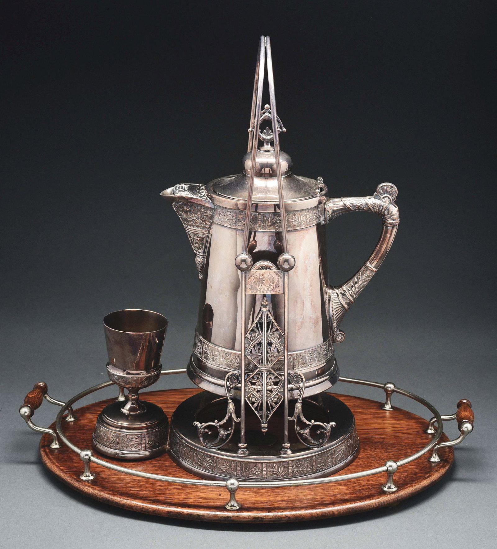 A PAIRPOINT SILVER PLATED WATER PITCHER SET. (1 of 9)
