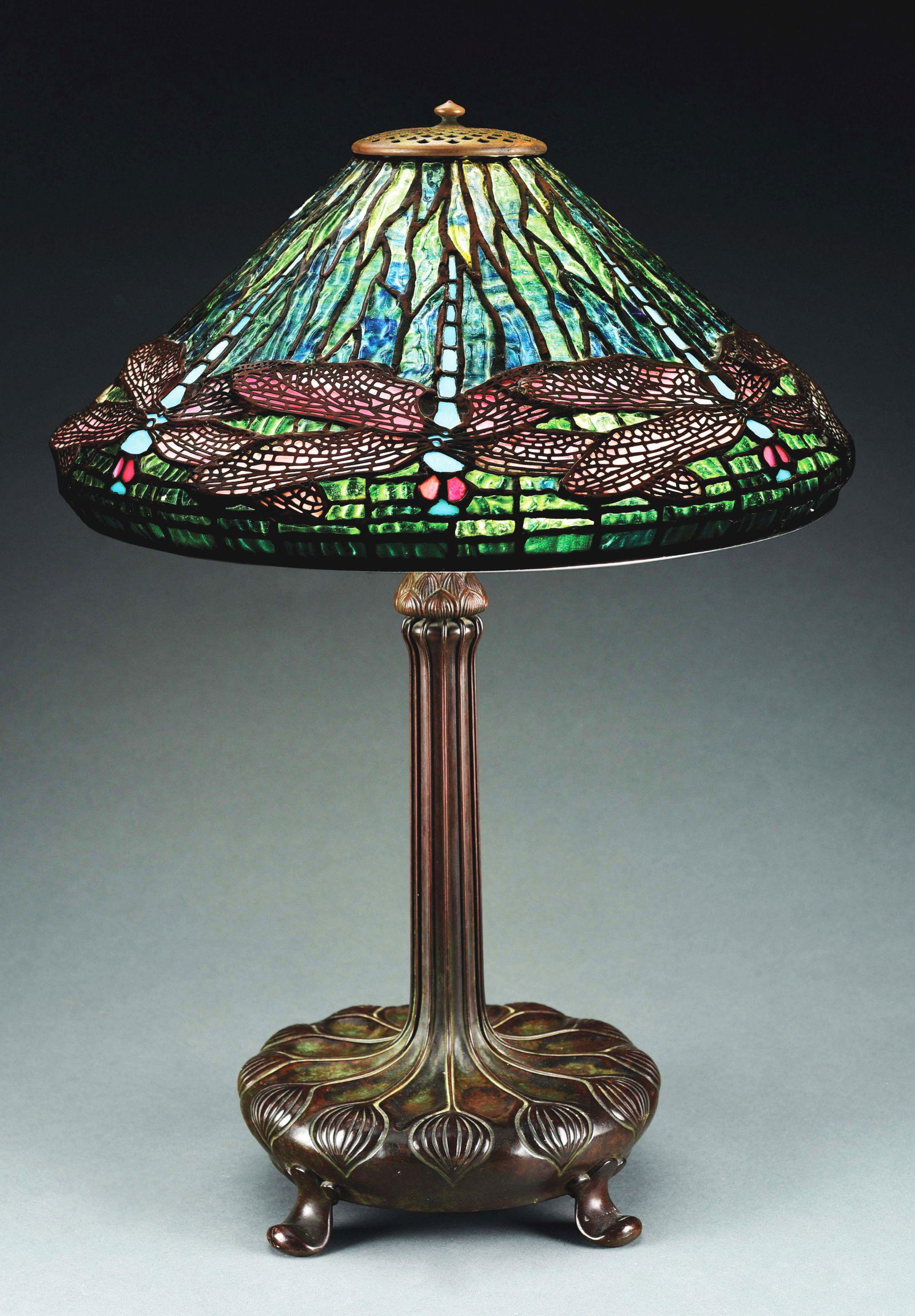TIFFANY STUDIOS EARLY DRAGONFLY LEADED GLASS TABLE (1 of 10)