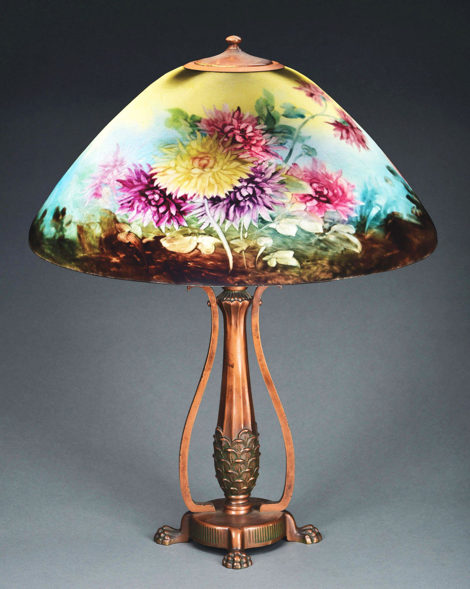 MOE BRIDGES REVERSE PAINTED FLORAL TABLE LAMP. (1 of 9)