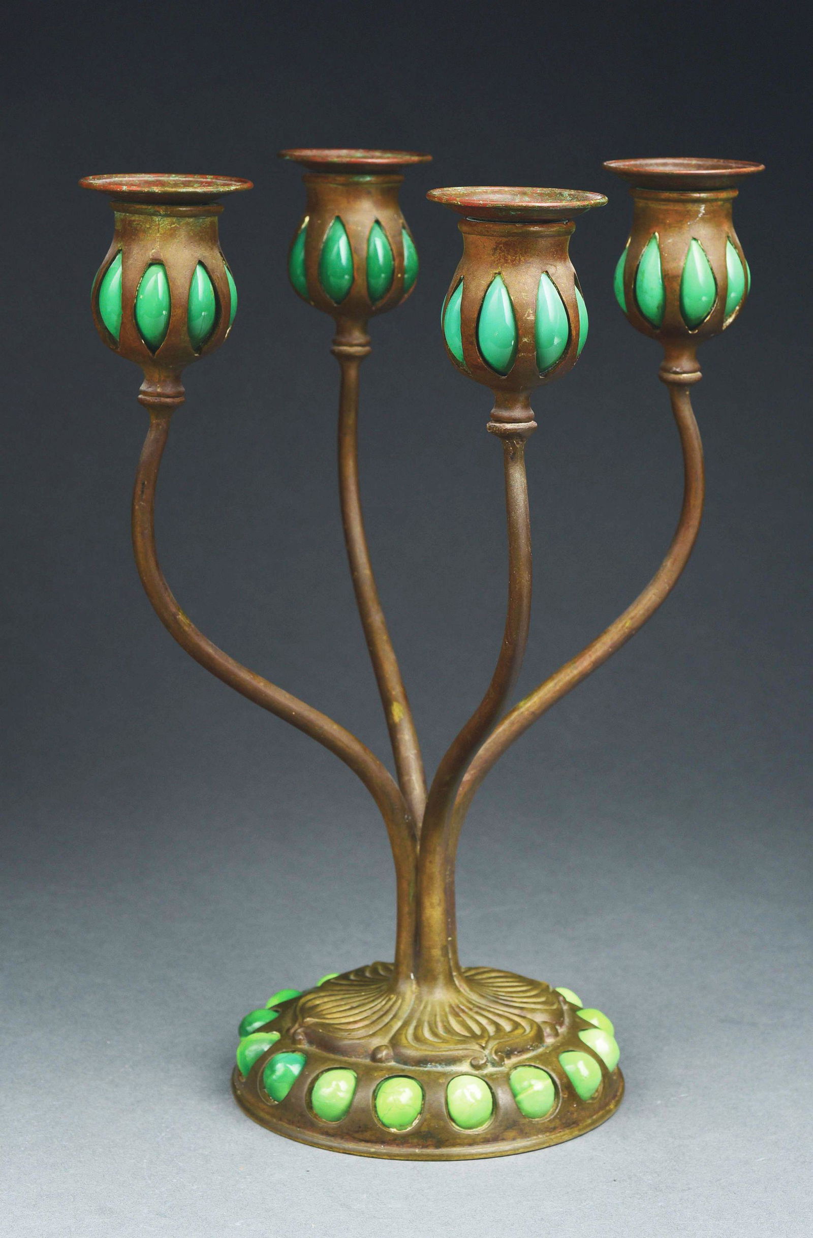 TIFFANY STUDIOS 4-ARM BLOWN OUT CANDLESTICK (1 of 6)