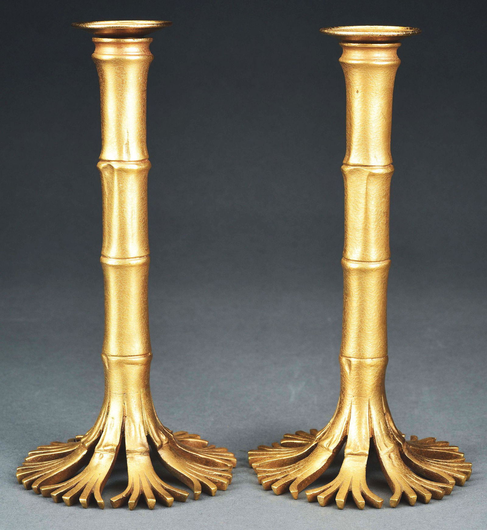 PAIR OF TIFFANY STUDIOS BRONZE BAMBOO CANDLESTICKS. (1 of 7)
