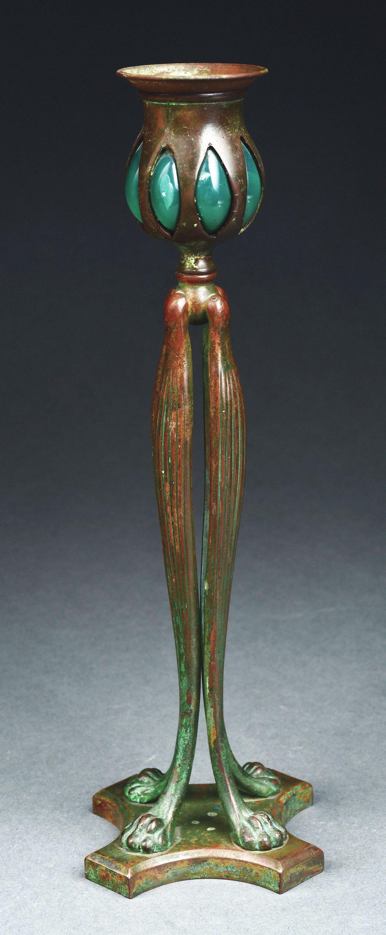 TIFFANY STUDIOS CANDLESTICK WITH BLOWN OUT GLASS. (1 of 6)