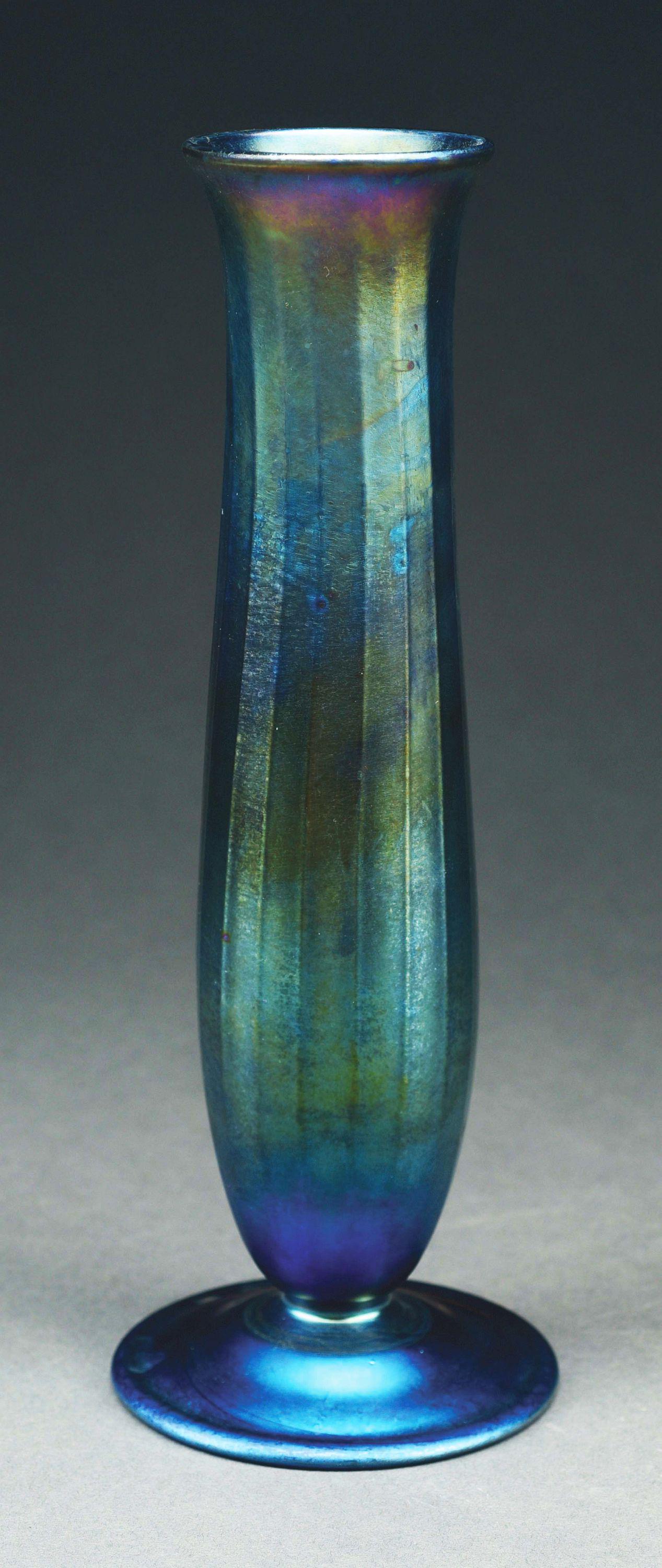TIFFANY STUDIOS BLUE FAVRILE GLASS VASE. (1 of 5)