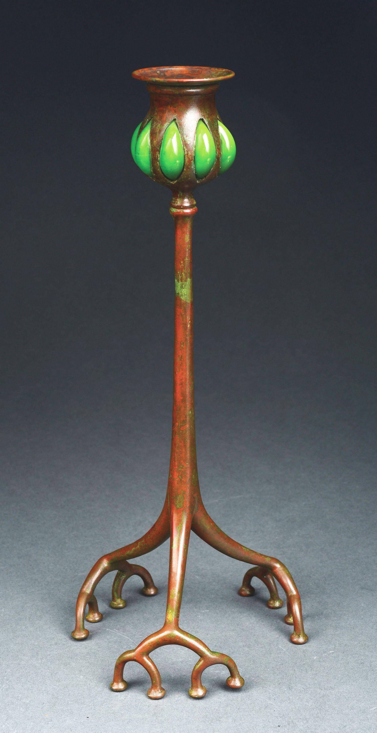 TIFFANY STUDIOS CANDLESTICK WITH BLOWN OUT GLASS. (1 of 5)