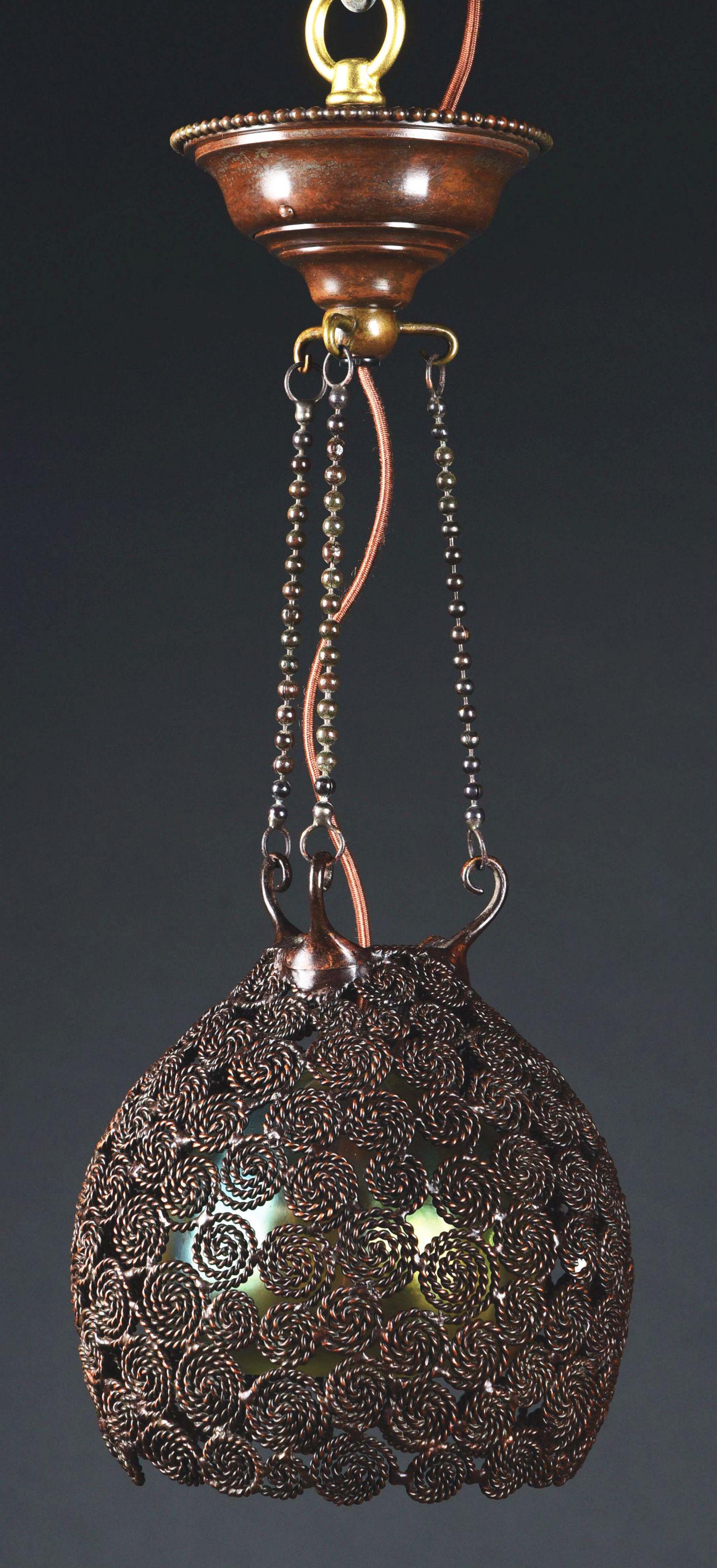 MOORISH BRONZE FIXTURE WITH ART GLASS INSERT ATTRIBUTED (1 of 4)