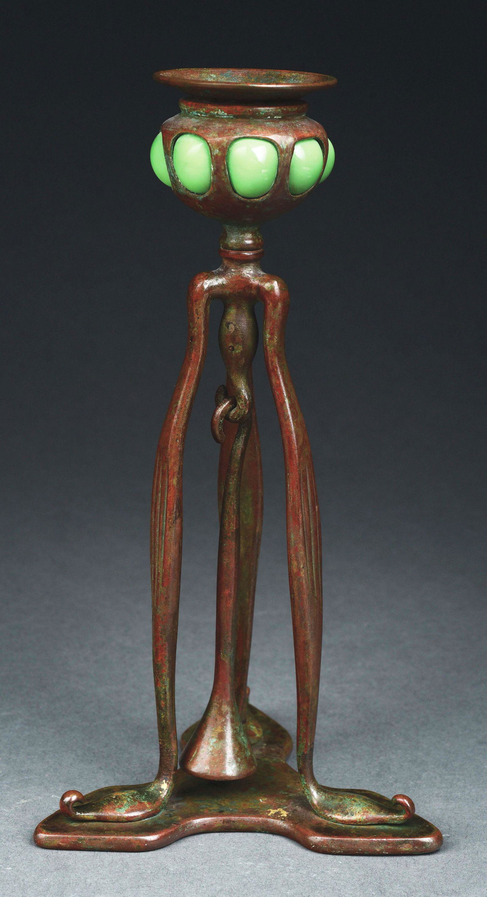 TIFFANY STUDIOS CANDLESTICK WITH BLOWN OUT GLASS. (1 of 12)