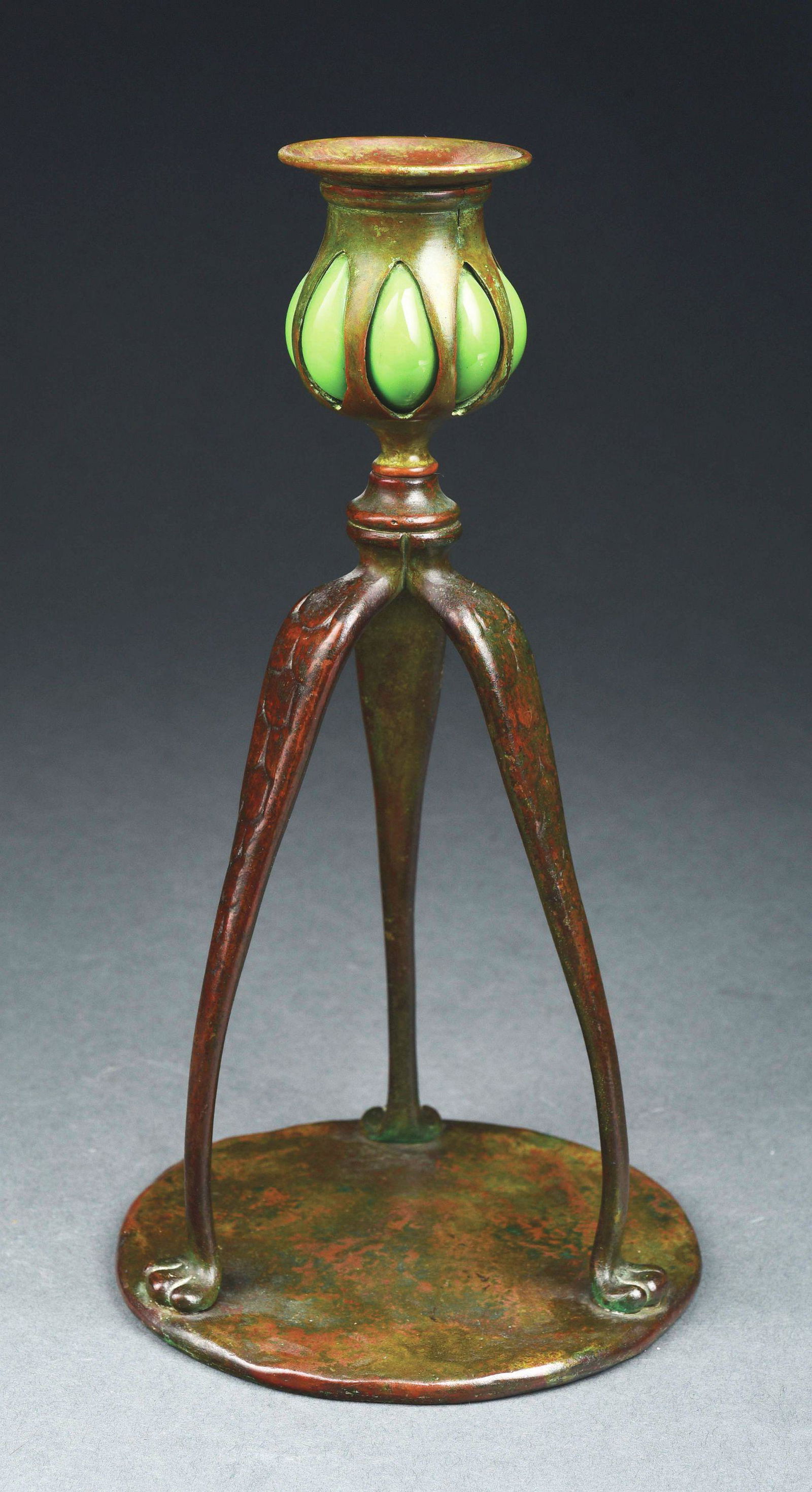 TIFFANY STUDIOS BLOWN OUT GLASS CANDLESTICK. (1 of 6)