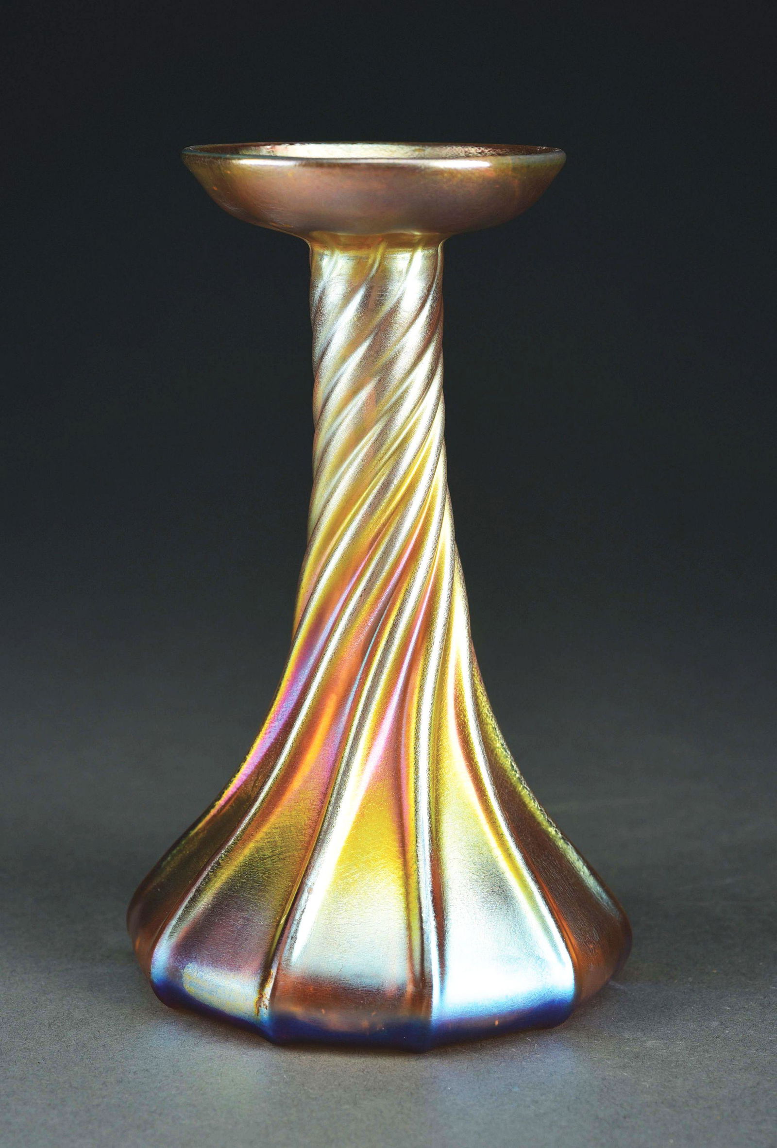 TIFFANY STUDIOS FAVRILE GLASS CANDLESTICK. (1 of 5)