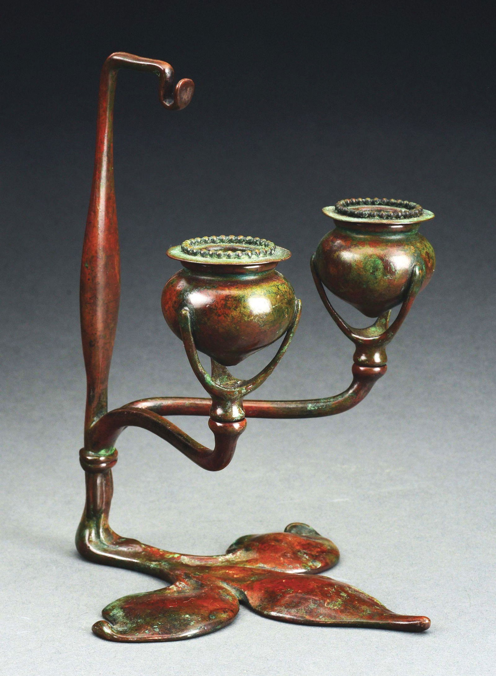 TIFFANY STUDIOS DOUBLE CANDLESTICK. (1 of 6)