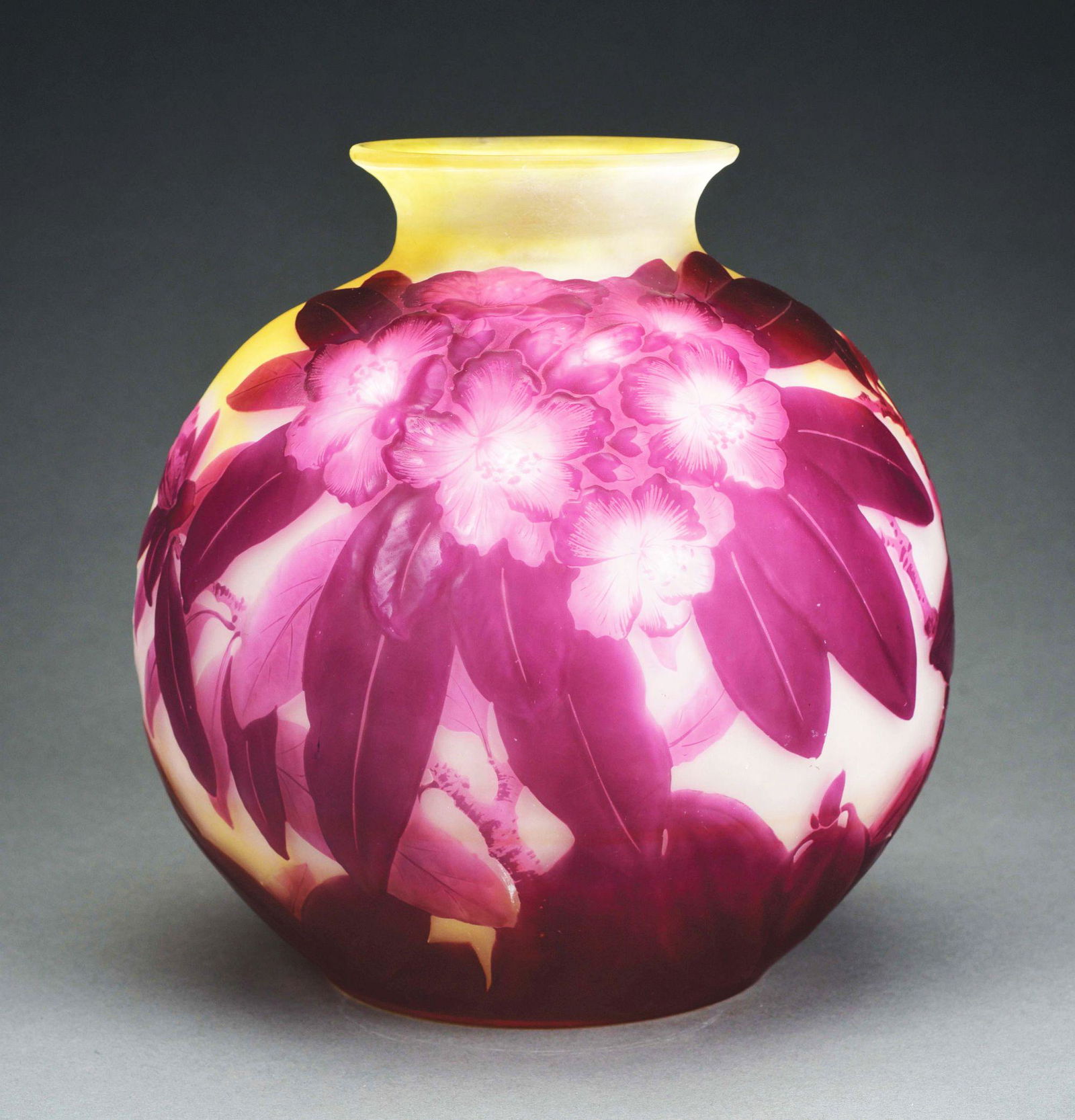 GALLÉ MOULD BLOWN CAMEO GLASS "RHODODENDRON" VASE. (1 of 6)