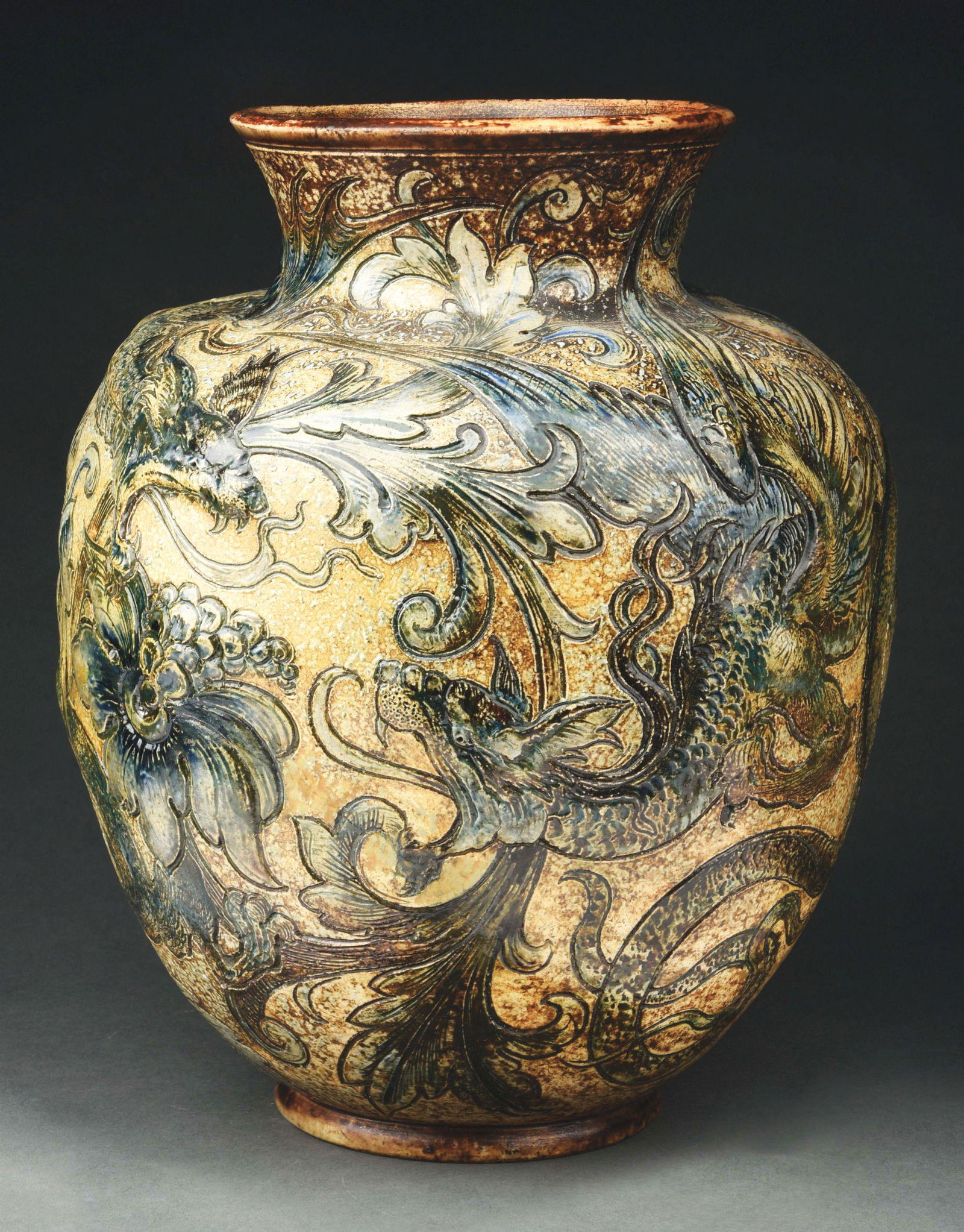 MARTIN BROTHERS STONEWARE DRAGON VASE. (1 of 8)