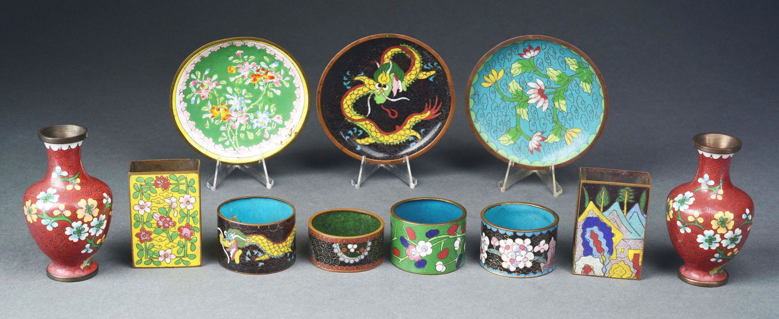 LOT OF 11: CLOISONNÉ PIECES. (1 of 2)