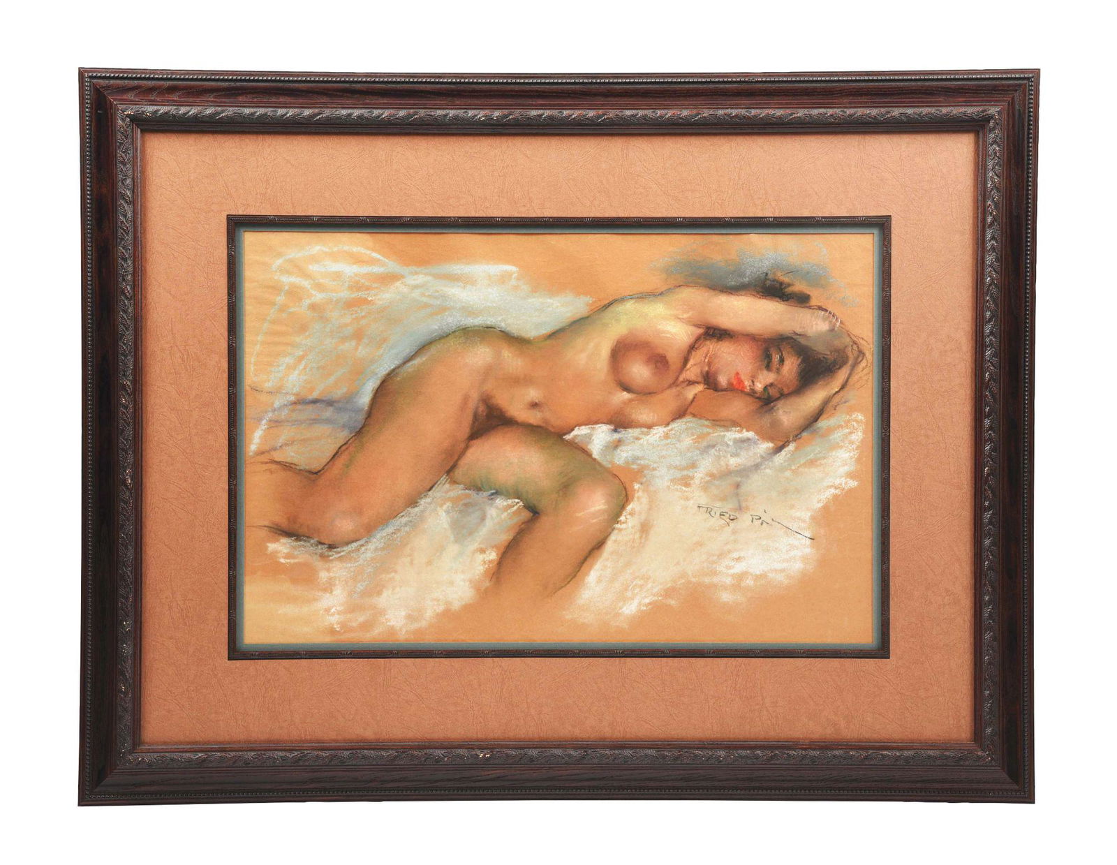 FRIED PAL (HUNGARIAN 1893-1976) NUDE.: Pastel on paper under glass. Reclining female nude. Artist: FRIED PAL (HUNGARIAN 1893-1976) Condition: Good Created: 20th century Frame: Modern frame Medium: Pastel on paper Signature: Signed lower ri