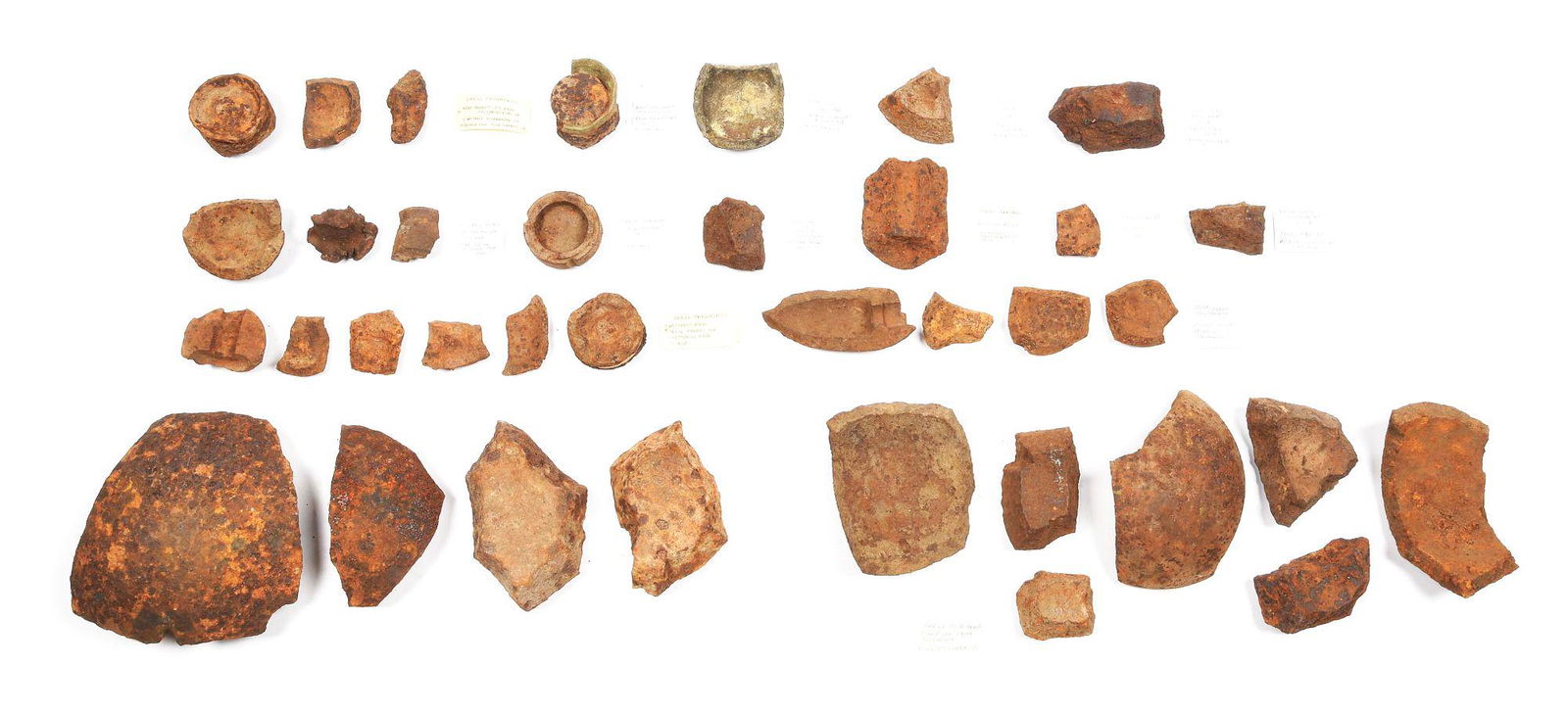 LARGE LOT OF CIVIL WAR SHELL FRAGMENTS RECOVERED FROM: Lot consists of shell fragments from heavy and light artillery rounds. About 34 pieces total including: Four large fragments from a heavy artillery or mortar shell, no location but possibly Powells Cr