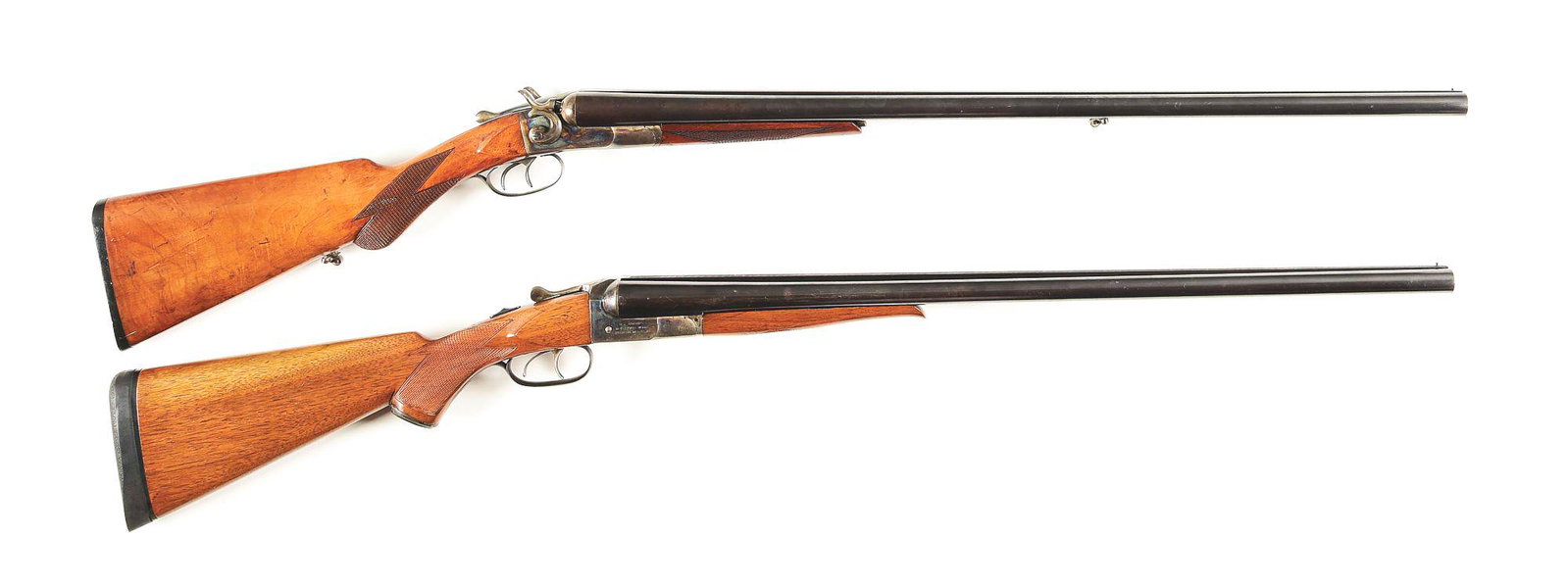 (C) LOT OF 2: IVER JOHNSON HERCULES GRADE AND HOPKINS &: Lot consists of: A) Iver Johnson Hercules Grade side by side shotgun made by Iver Johnson Arms and Cycle Works from 1924 to 1935. 28" blued fluid steel barrels with matted rib, fixed Full and Mod chok