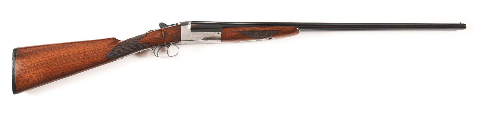 (C) IVER JOHNSON HAMMER FORGED .410 GAUGE SIDE BY SIDE: Iver Johnson "Hammer Forged" side by side shotgun made by the Iver Johnson Arms And Cycle Works, Fitchburg, Massachusetts from 1936 to 1941. 26" blued fluid steel barrels with raised matted rib, bead 