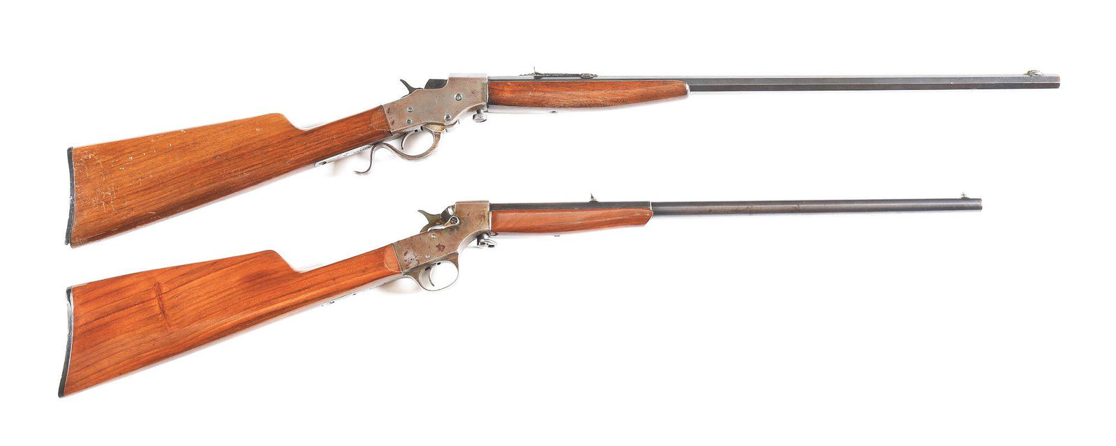 (C) LOT OF 2: STEVENS MODEL 1915 FAVORITE .22 LR AND: Lot consists of: (A) Stevens Model 1915 Favorite single shot rifle made from 1915 to 1940. Classic .22 LR chambering with blued octagonal barrel, Chicopee Falls address, German silver front blade sigh