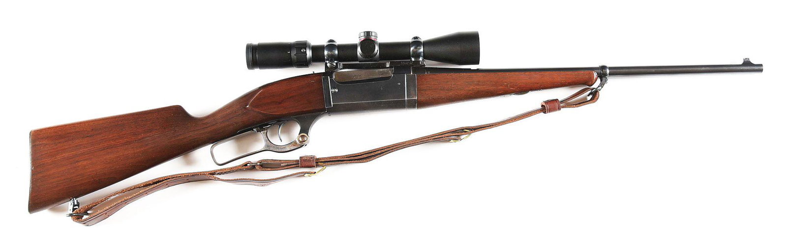 (C) SAVAGE MODEL 99 .22 SAVAGE HI-POWER LEVER ACTION: Savage Model 99 lever action rifle with scope. Made 1921. 2 line company address/patent dates on the top of the barrel. "SAVAGE HI-PRESSURE STEEL/22-H.P." marked on the left side of the chamber. Round