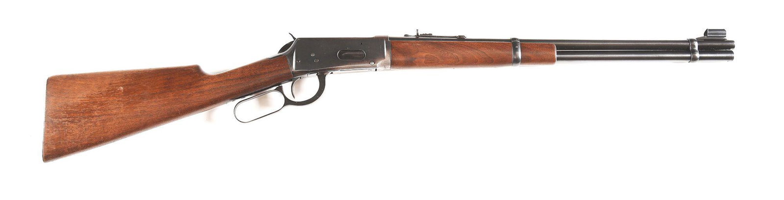 (C) WINCHESTER MODEL 94 LEVER ACTION CARBINE.: Winchester Model 94 lever action carbine made by Winchester Repeating Arms Company in 1950. 20" blued Winchester Proof Steel round barrel in caliber 32 W.S. with hooded ramp front sight and Winchester