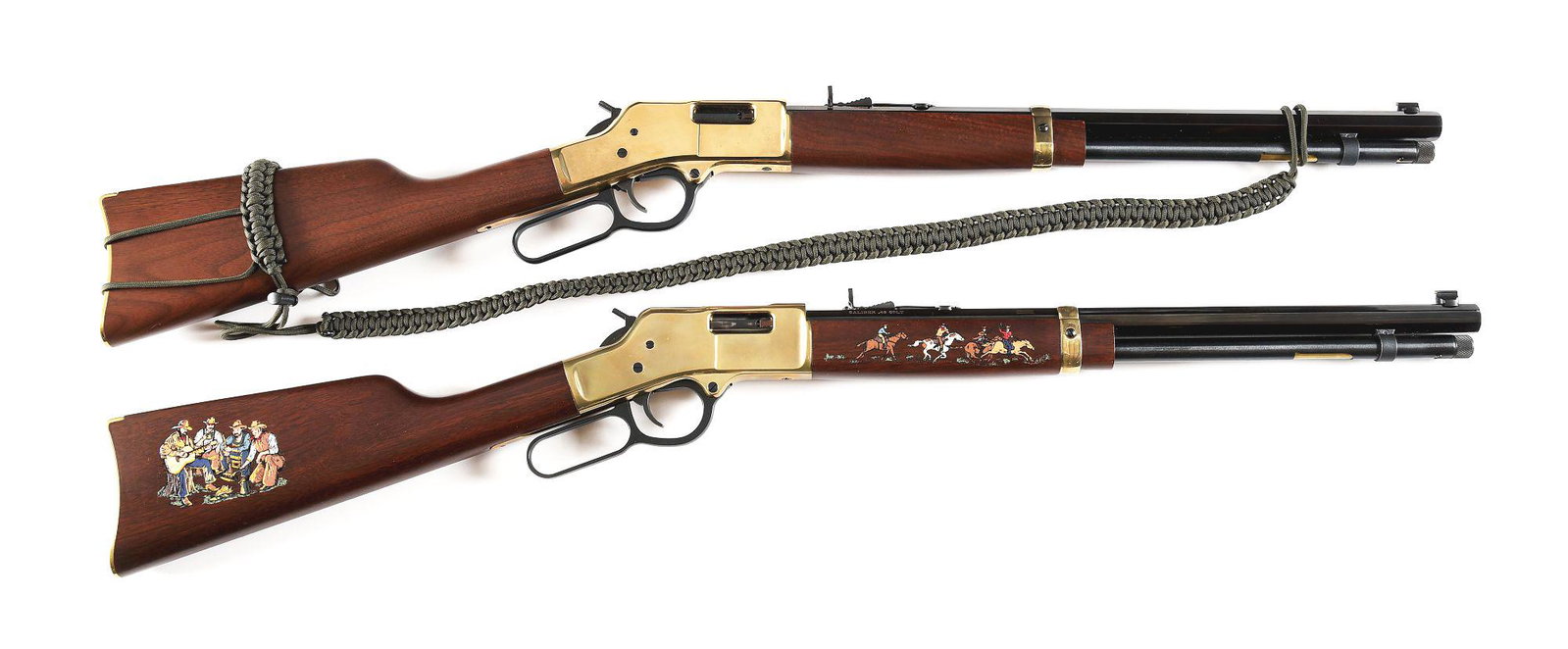 (M) LOT OF 2: HENRY BIG BOY LEVER ACTION RIFLES.: Lot consist of (A) Henry Big Boy lever action rifle. Standard markings on the barrel. Serial number on the upper tang. Octagon steel barrel with blade front sight and buckhorn style u-notch leaf rear.