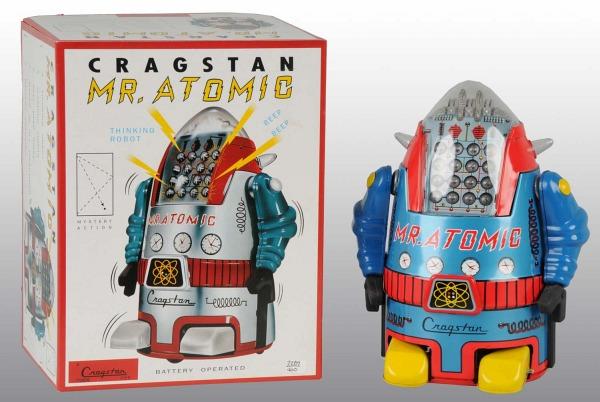 Contemporary MTH Mr. Atomic Robot Battery-Op Toy.: Made in 1990s. Number 453/500. Unused and in original box. 9" L. (Near Mint).
