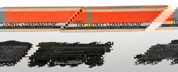 Lot of 2: Lionel O-gauge No. 222E Engine & Tender: American. Post-war. Includes no. 226E engine and no. 2226W whistle tender. One marker light is broken off of the engine and both the engine and tender have molding and rust. Includes both original box