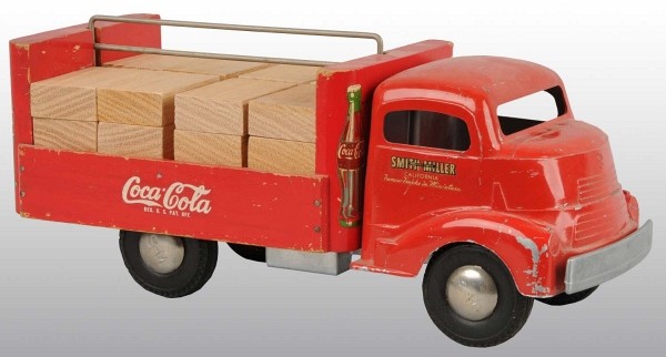 Coca-Cola Truck with Wood Crates.: 1940s. Smith-Miller. Wood and metal construction. Includes wood blocks that are not old. Some general overall marks, soiling, and wear. 13 - 1/4" L. (7.5+, Very Good).