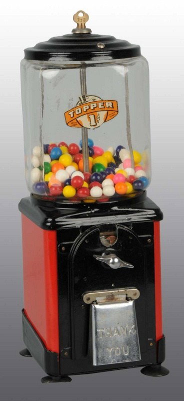 Topper 1-Cent Gumball Machine with Key.: Working. All original. 17" T. (Excellent).
