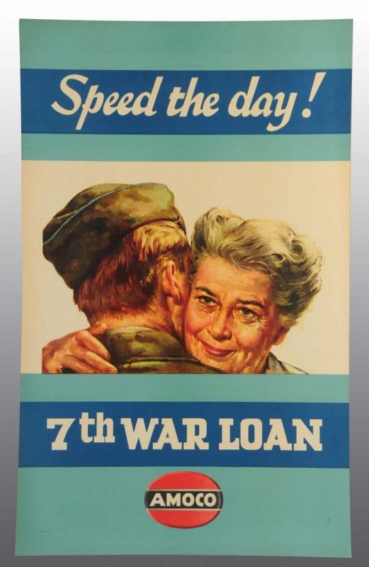 Amoco War Loan Poster.: 1940s. Beautiful graphics with mother and son. Wonderful condition with no wear or marks. 42 - 1/2" x 26 - 1/2". (Near Mint Plus).