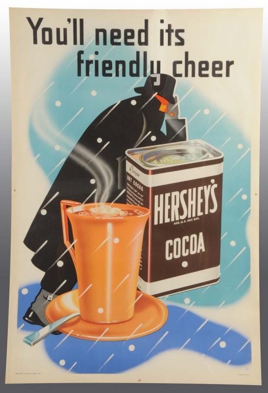 Hershey's Friendly Cheer Poster.: 1937. Cardboard. Beautiful graphics with product prominently featured. Great condition with no wear. 46" x 31". (Near Mint Plus).
