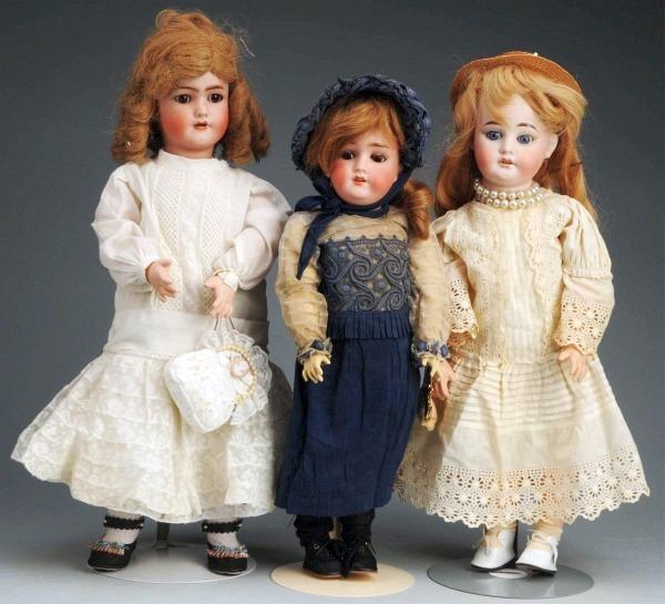 Lot of 3: German Bisque Child Dolls.: A.M. 1894, sleeping blue eyes, open mouth, strange jointed composition toddler body; Kley & Hahn 250, sleeping, eyes, open mouth, jointed composition body (repainted); H. Handwerck, sleeping eyes, mol