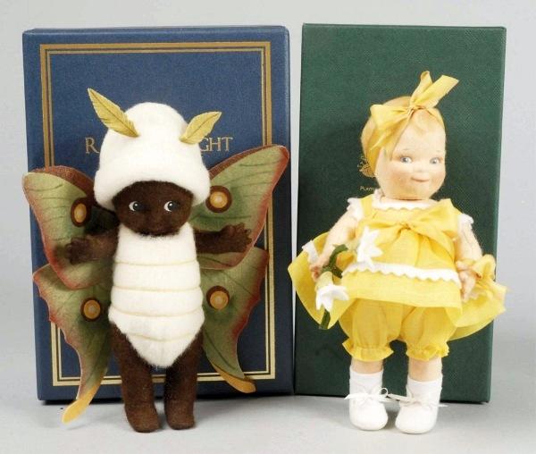 Lot of 2 R. John Wright Characters.: Black felt "Kewpie Luna" #214 of a limited edition of 250. All original in box with certificate. "Sunshine Scootles" club gift for year 2004-2005, all original and boxed with certificate. Largest: 6" 