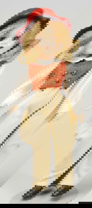 Madame Alexander Composition "Wendy Ann".: All composition with swivel waist, sweet slender face with pointed chin, lashed brown sleeping eyes, eye shadow, heart-shaped mouth, original blonde human hair wig, very desirable all original tagged