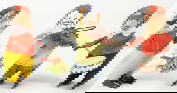 Lot of 3: Tin Schuco Character Wind-Up Toys.: German. Working. Includes clown violinist, monkey drummer, and monkey dancing with mouse. All with original felt clothing. Size: Largest: 4 - 1/4" T.