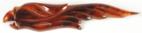 Bakelite Clear Root Beer Parrot Pin.: Great color and carving. Size: 5" L.