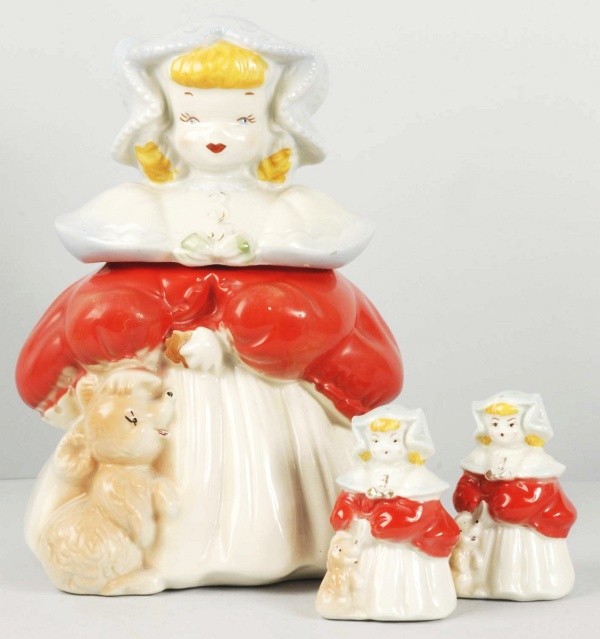 Lot of 3: Goldie Locks Items.: Includes one cookie jar and one pair of salt and pepper shakers. No damage. Size: Largest: 12" T.