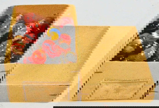 Box Set of No. 0 Joseph & Coreless Swirl Marbles.: Old store stock. Includes 86 original Joseph and open core swirls in original German box. Label on box reads "Marmorett" and is dated "4/20/15". Size: