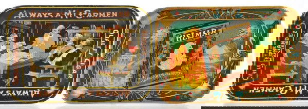 Lot of 2: Cigar Advertising Tip Trays.: Lot includes Helmar Turkish Cigarettes and Mi Carmen Cigars showing image of men sitting around table. Size: Each: 6 - 1/4" L.