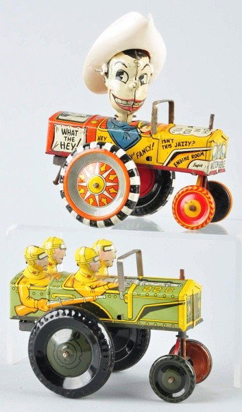 Lot of 2: Tin Marx Whoopee Car Wind-Up Toys.: Includes one Jumpin Jeep and one Milton Berle with original plastic hat. Some scratching and wear to both toys. Size: Each: 5 - 1/2" L.