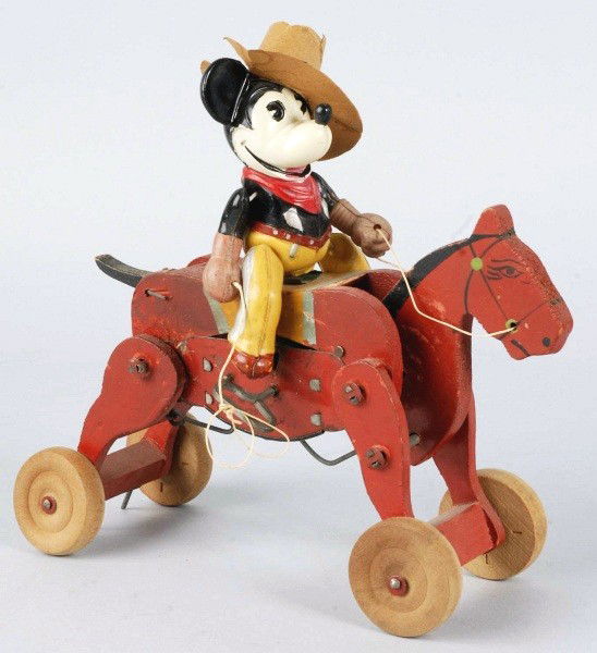 290 Celluloid Mickey Mouse Riding Horse WindUp Toy.