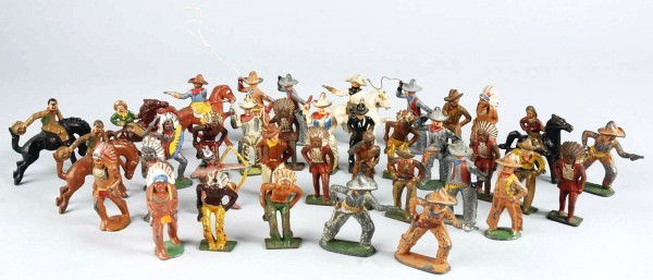 Lot of 51: Dimestore Cowboys & Indians.: Manufacturers include Barclay, Manoil, and Grey Iron. Also includes some harder-to-find pieces.