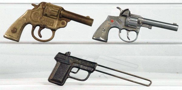 Lot of 3: Cast Iron Cap Guns.: All are working. Size: Largest: 7 - 1/4" L.