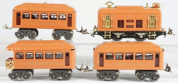 Lionel O Gauge No. 248 Passenger Train Set.: American. Pre-war. Includes 248 electric-style engine, two 603 pullman cars, and one observation car. Set has been completely restored. Size: Largest: 7" L.