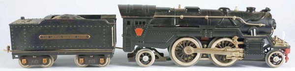 Lionel No. 1835 Steam-Type Train Engine & Tender.: American. Pre-war. Standard gauge. Nickel trim. Includes 1835E engine and matching Lionel Railway Lines tender. Engine and tender has been completely restored and tender shows distress on both pushed-