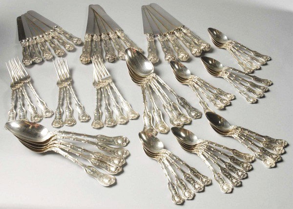 Lot of 88: Sterling Whiting-Imperial Flatware.: Includes ten tablespoons, four new-style knives, five blunt hallow knives with bolster, 27 teaspoons, 11 seven-inch forks, 12 six-inch forks, five seafood forks, one large cold meat serving fork, one 