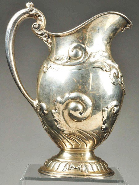 Ornate Sterling Silver Pitcher.: 33.5 troy ounces. Made by Black Starr and Frost. Marked "Sterling 3526". Engraved "Katherine from her grandfather Agar April 16th 1901". No scratches or dents. Size: 11 - 1/2" T.