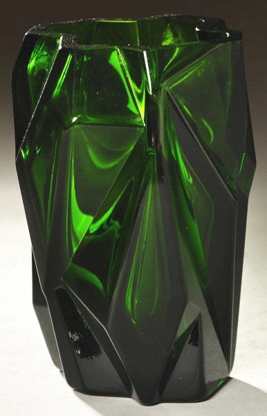 Ruba Rombic Vase in Jungle Green.: Very minor flake. Size: 6 - 1/4" T.