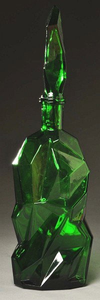 Extremely Rare Ruba Rombic Decanter.: Jungle green. Original stopper. Beautiful form. No defects noted. Size: 15" T.